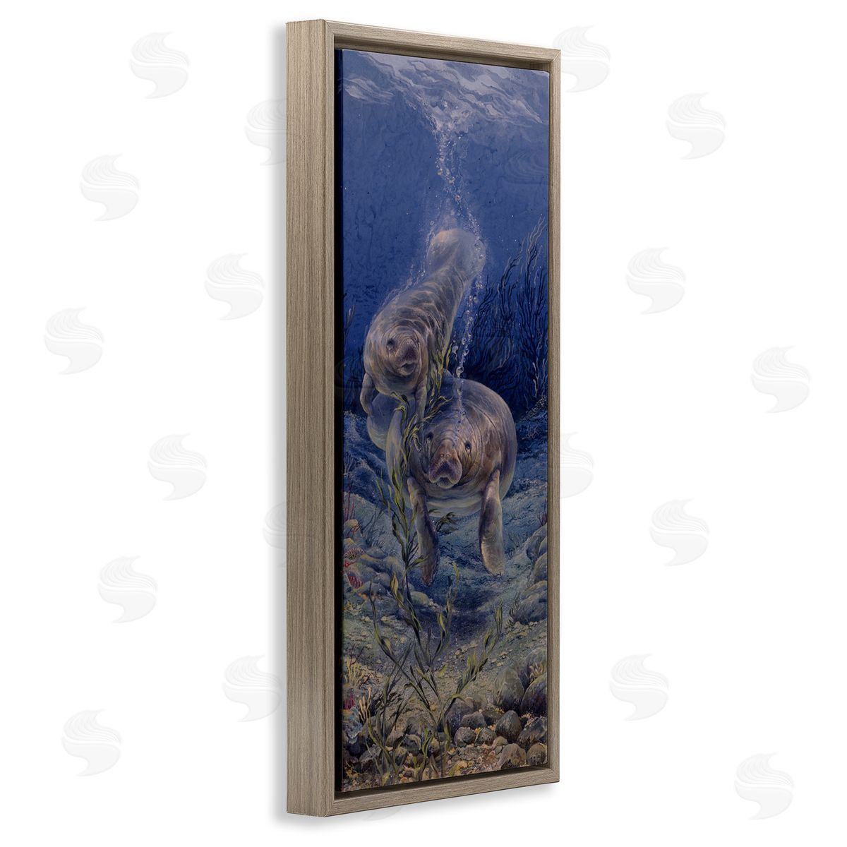 Linda Thompson Shell Game Underwater Manatees Brown Floating Frame Canvas Wall Art Print
