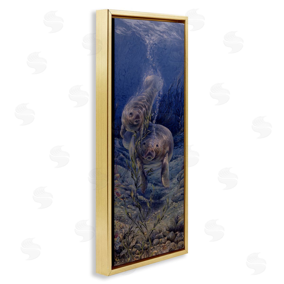 Linda Thompson Shell Game Underwater Manatees Gold Floating Frame Canvas Wall Art Print