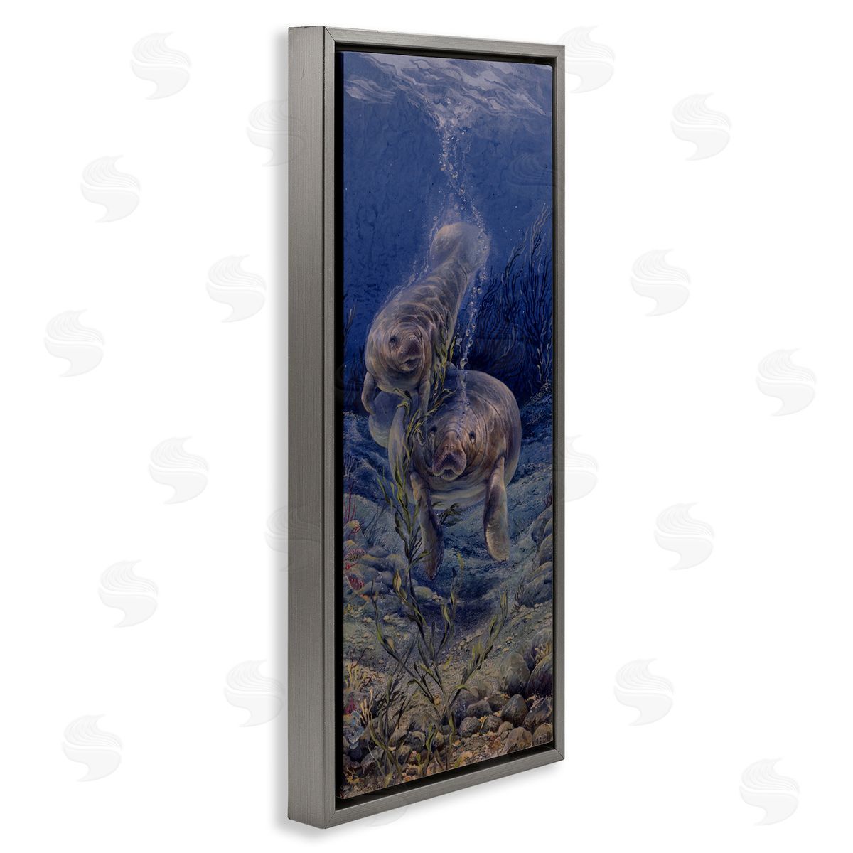Linda Thompson Shell Game Underwater Manatees Gray Floating Frame Canvas Wall Art Print