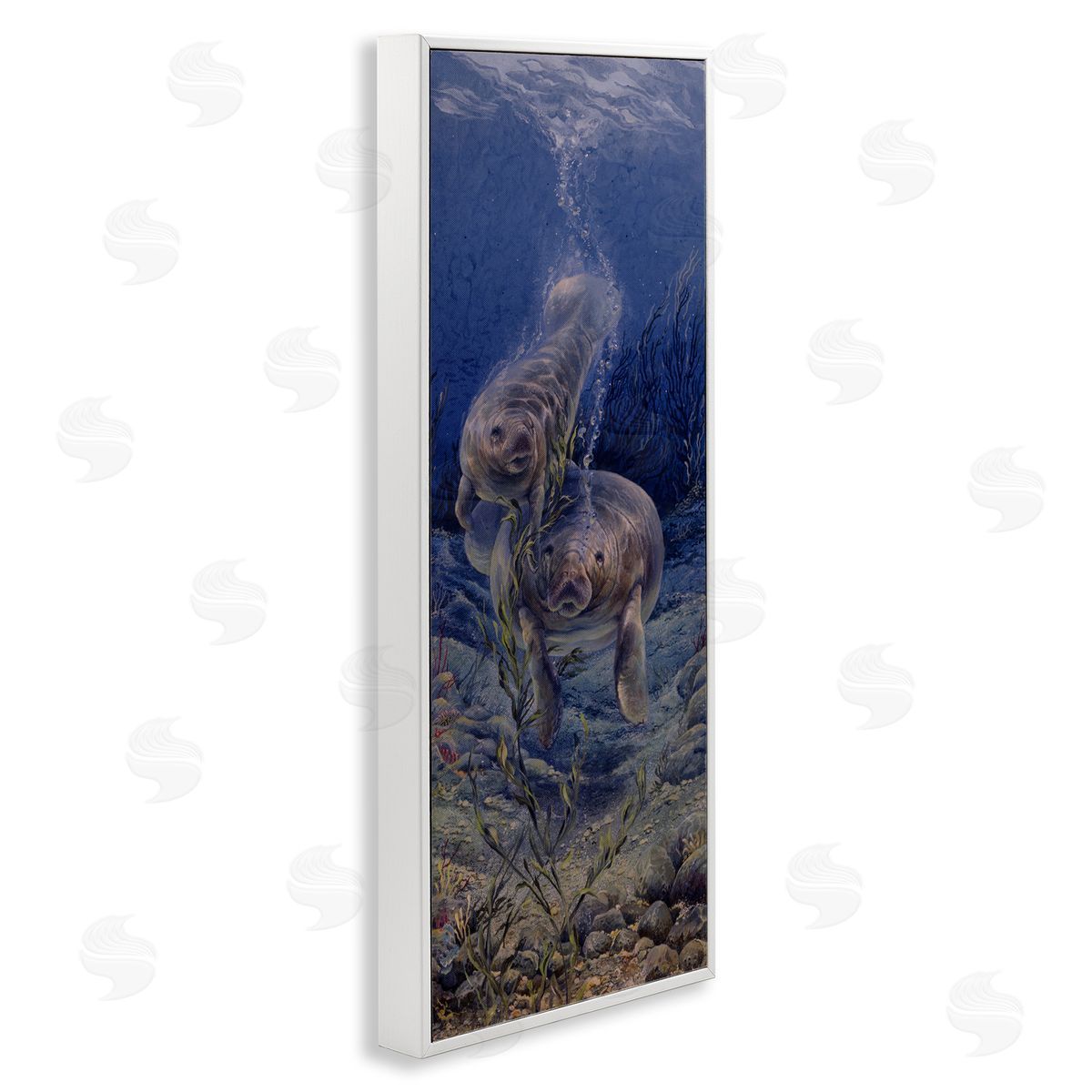 Linda Thompson Shell Game Underwater Manatees White Framed Glicee Wall Art Print