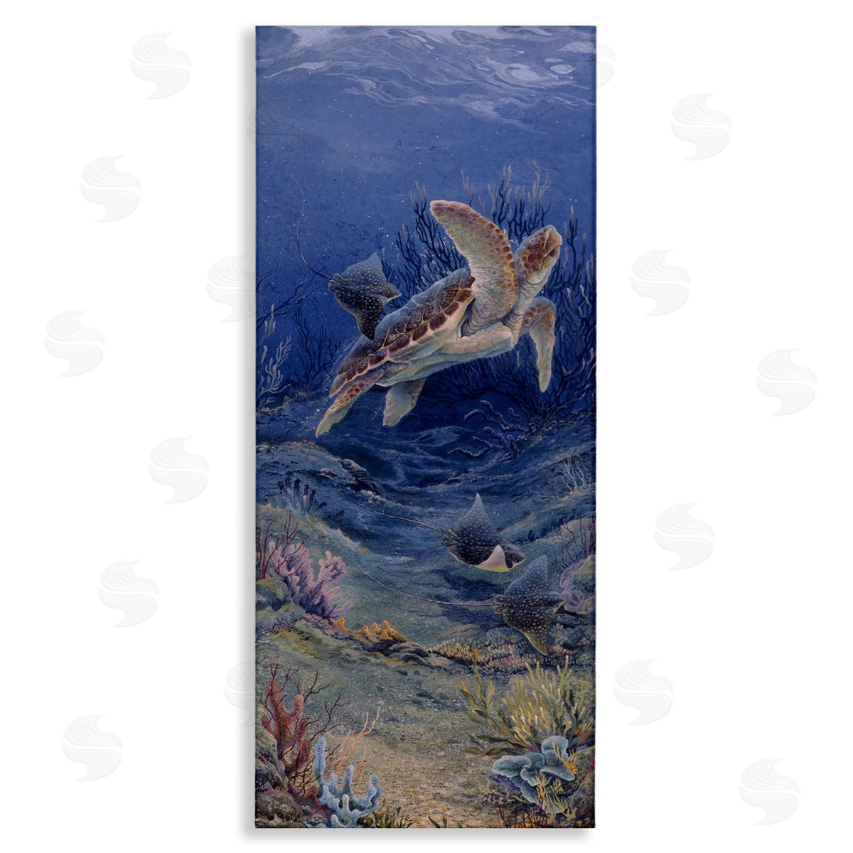 Linda Thompson Playful Underwater Turtles Stretched Canvas Wall Art Print