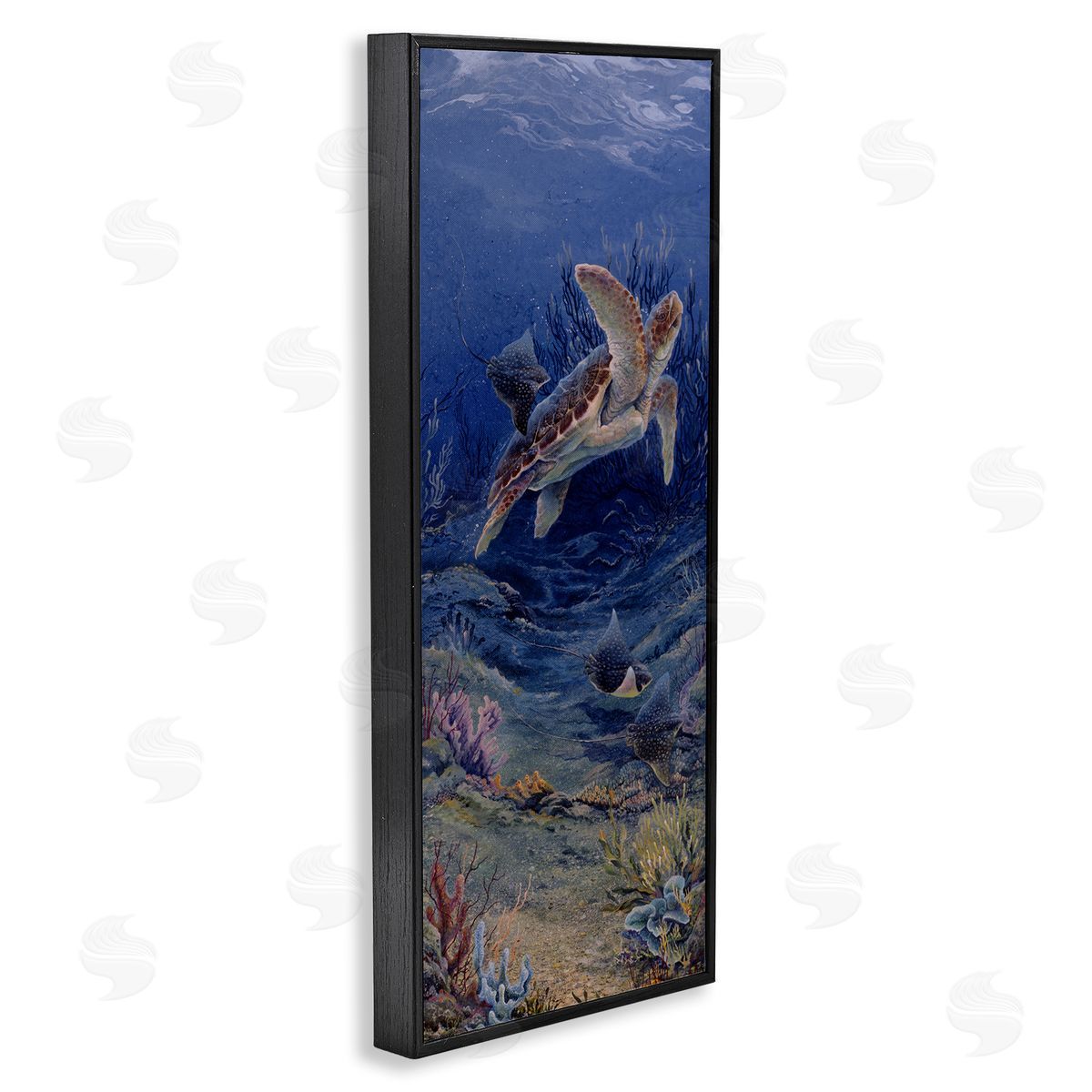 Linda Thompson Playful Underwater Turtles Black Framed Glicee Wall Art Print