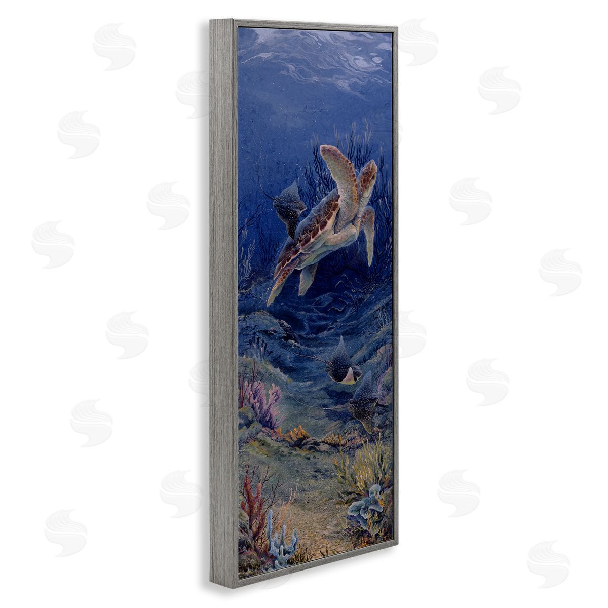 Linda Thompson Playful Underwater Turtles Gray Framed Glicee Wall Art Print