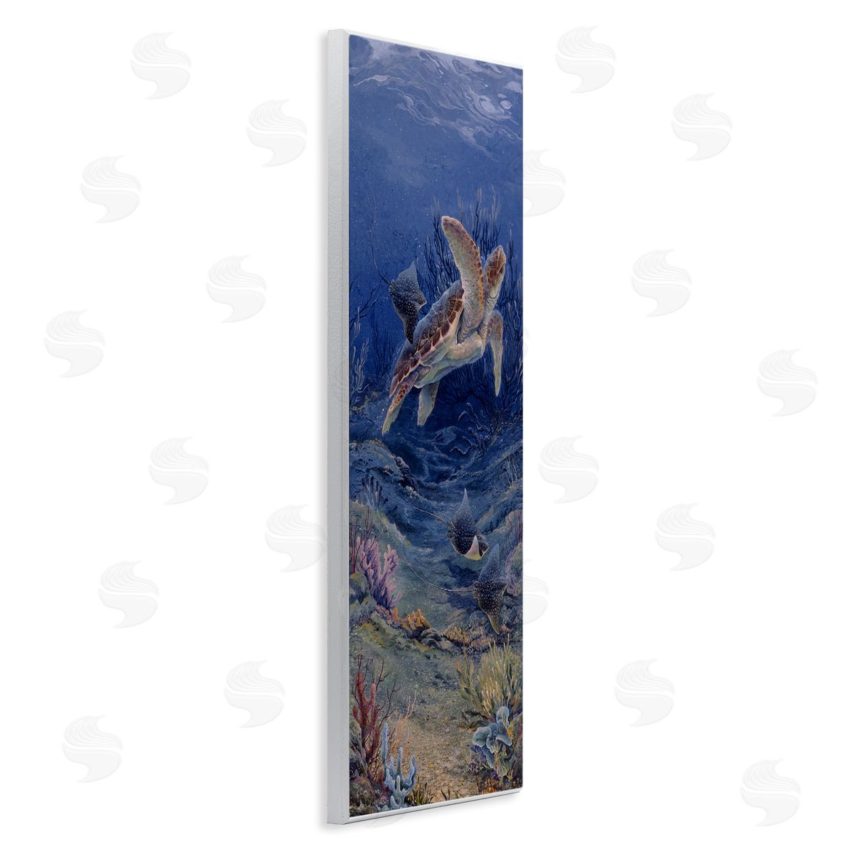 Linda Thompson Playful Underwater Turtles Wooden Wall Plaque Art Print
