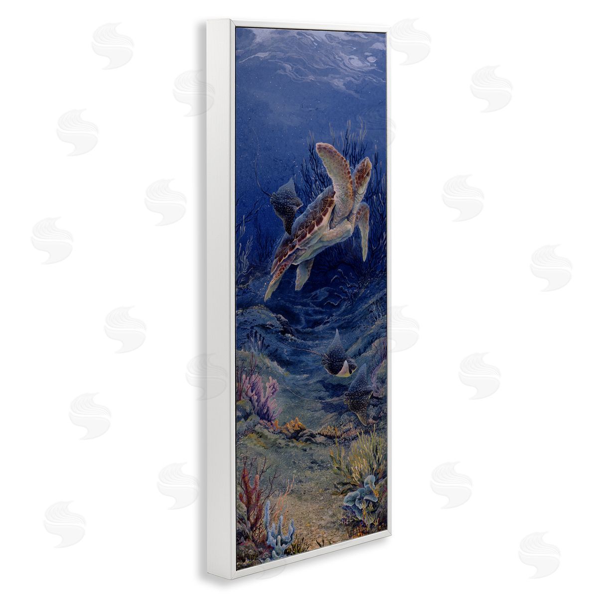 Linda Thompson Playful Underwater Turtles White Framed Glicee Wall Art Print
