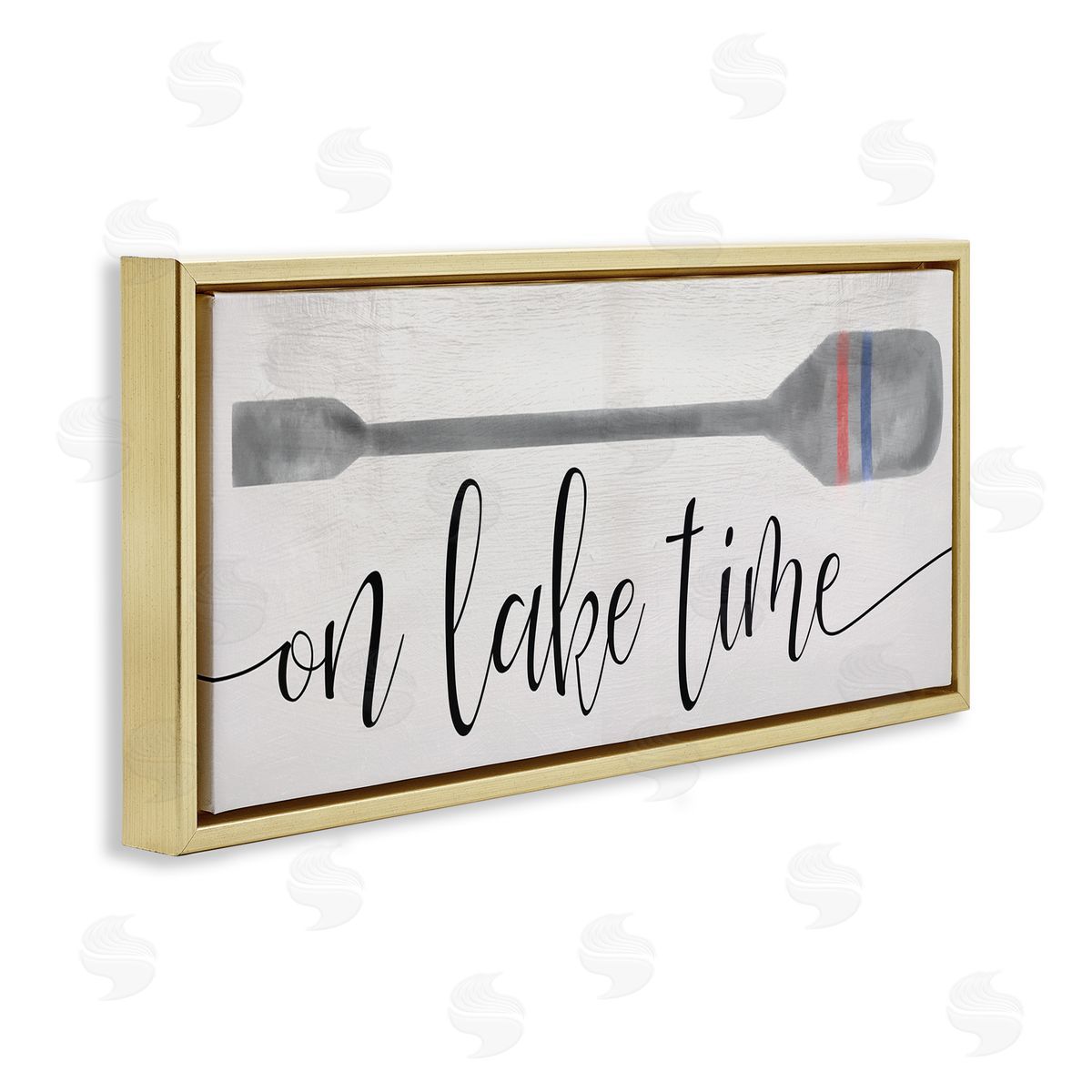 Stupell Studio On Lake Time Boat Oar Phrase Gold Floating Frame Canvas Wall Art Print