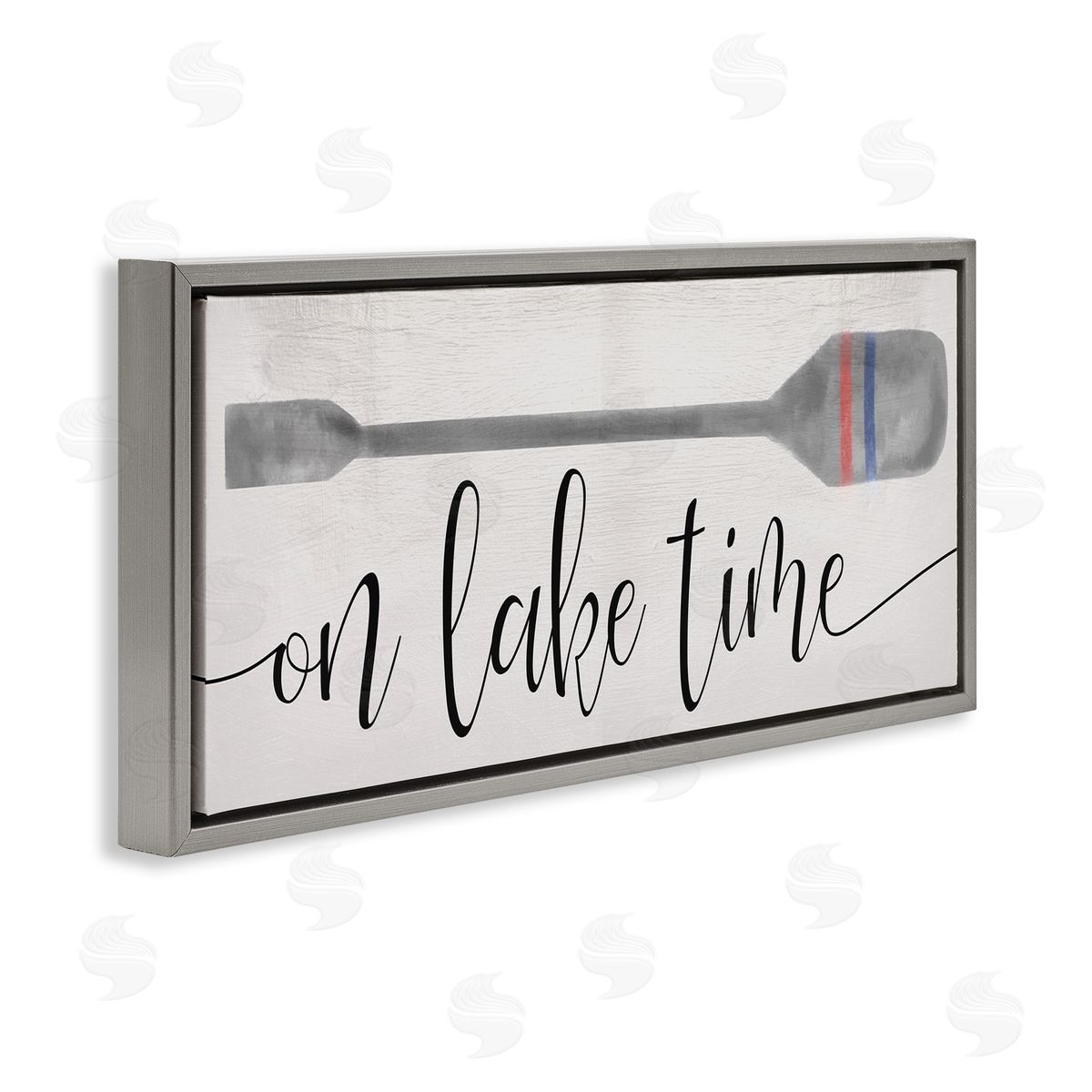 Stupell Studio On Lake Time Boat Oar Phrase Gray Floating Frame Canvas Wall Art Print