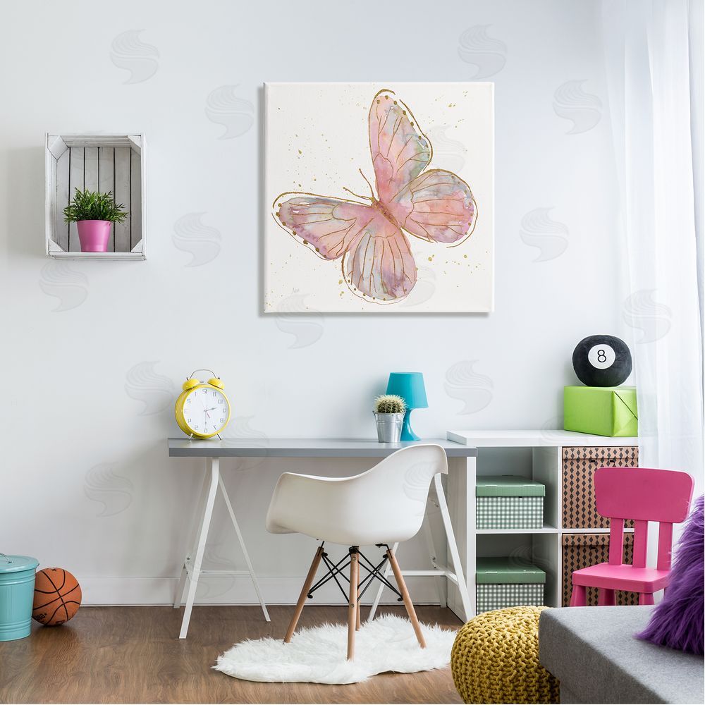 Nan Pink Butterfly Wings Glam Detail Canvas Wall Art in Room