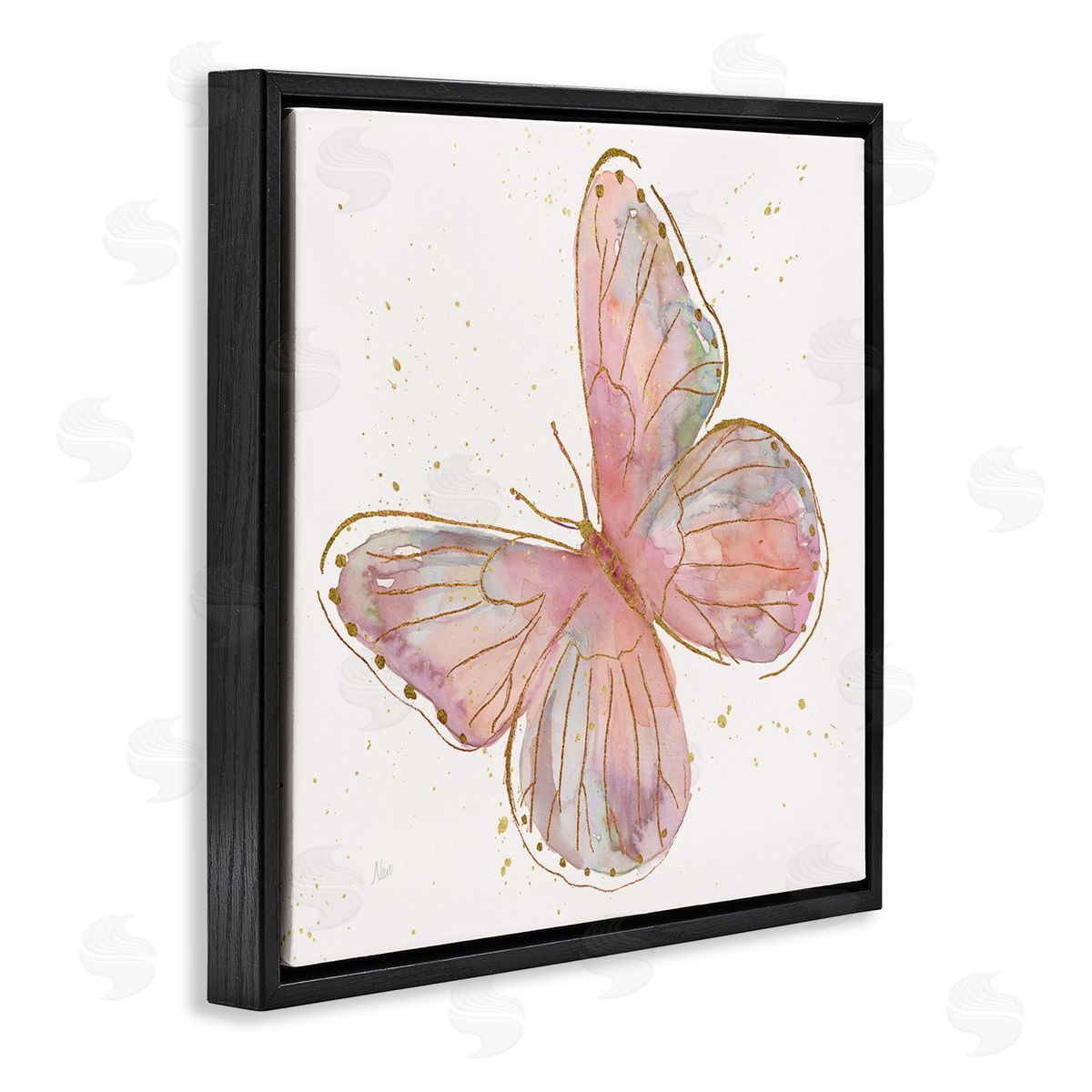 Nan Pink Butterfly Wings Glam Detail Black Floating Frame Canvas Wall Art Print