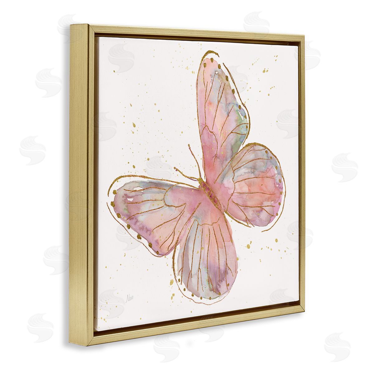 Nan Pink Butterfly Wings Glam Detail Gold Floating Frame Canvas Wall Art Print