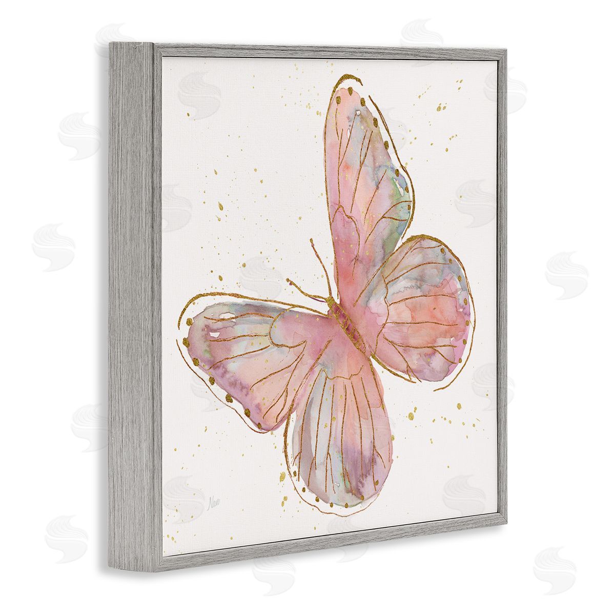Nan Pink Butterfly Wings Glam Detail Gray Framed Glicee Wall Art Print