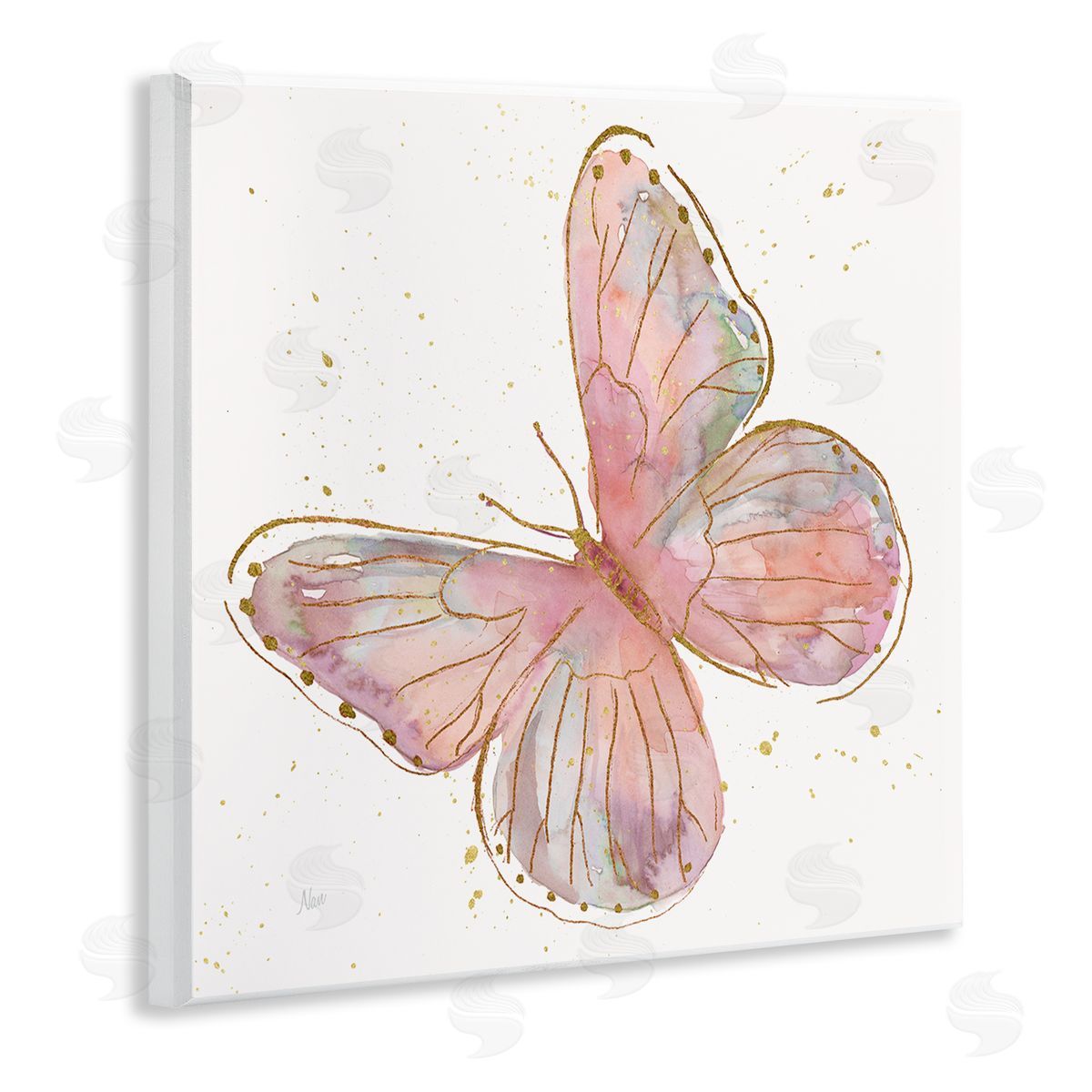 Nan Pink Butterfly Wings Glam Detail Wooden Wall Plaque Art Print