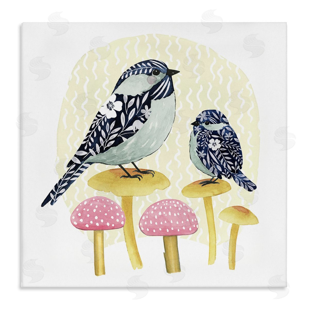 Grace Popp Floral Birds Perched Mushrooms Stretched Canvas Wall Art Print