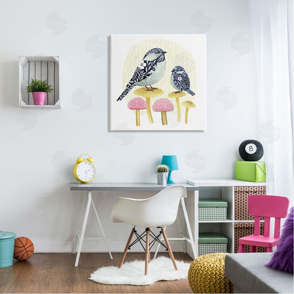 Grace Popp Floral Birds Perched Mushrooms Canvas Wall Art in Room