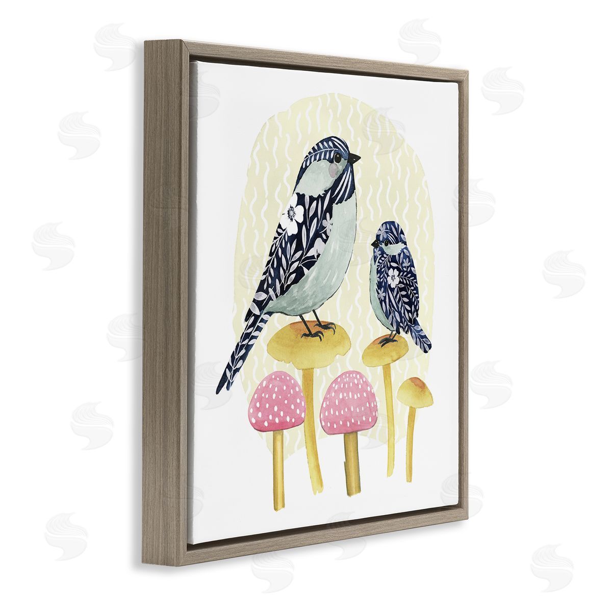 Grace Popp Floral Birds Perched Mushrooms Brown Floating Frame Canvas Wall Art Print