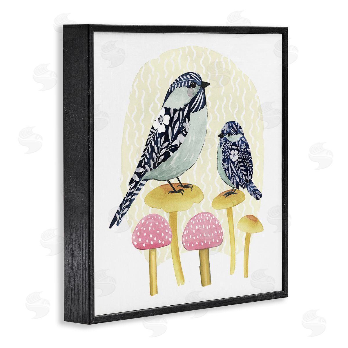 Grace Popp Floral Birds Perched Mushrooms Black Framed Glicee Wall Art Print