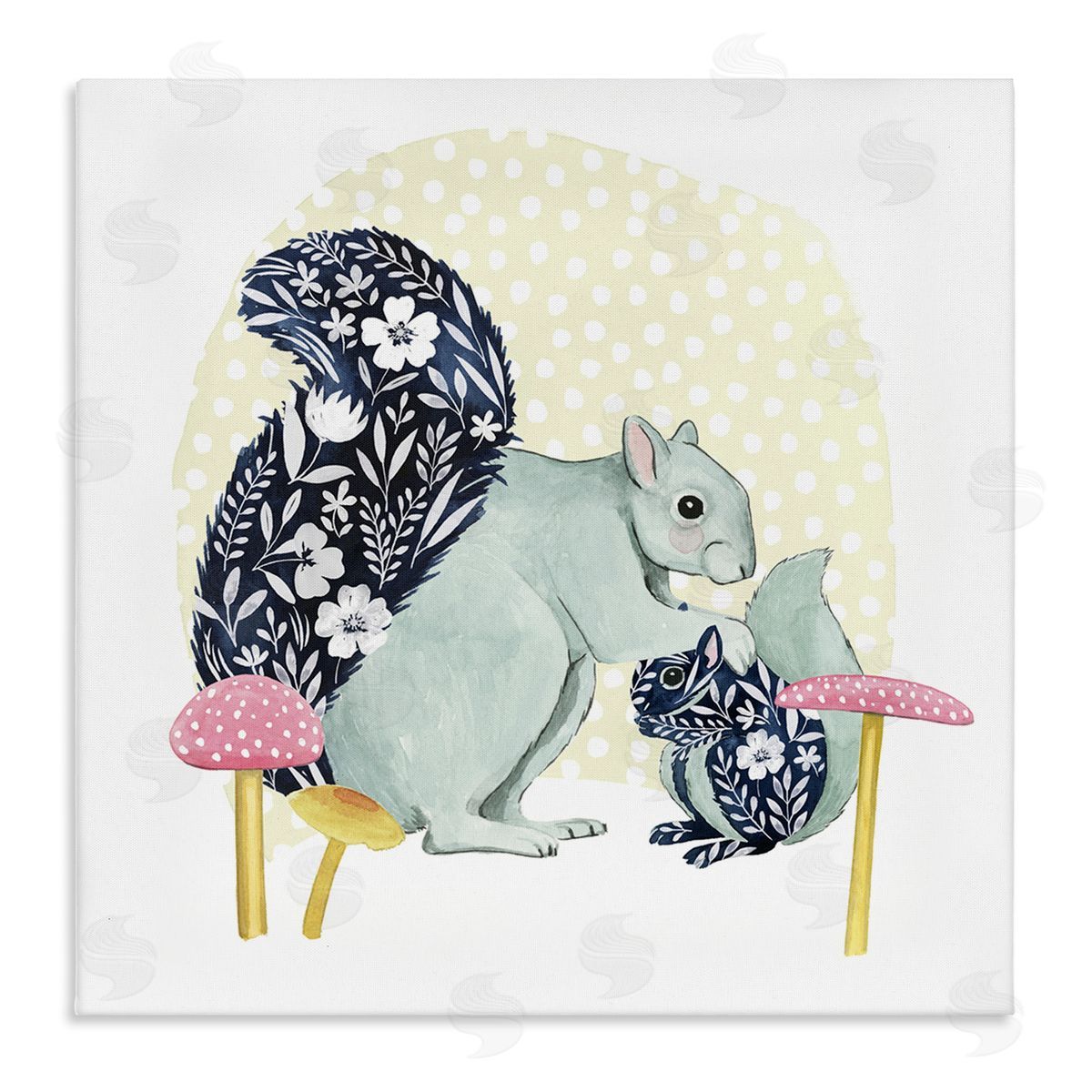 Grace Popp Floral Squirrels & Mushrooms Stretched Canvas Wall Art Print