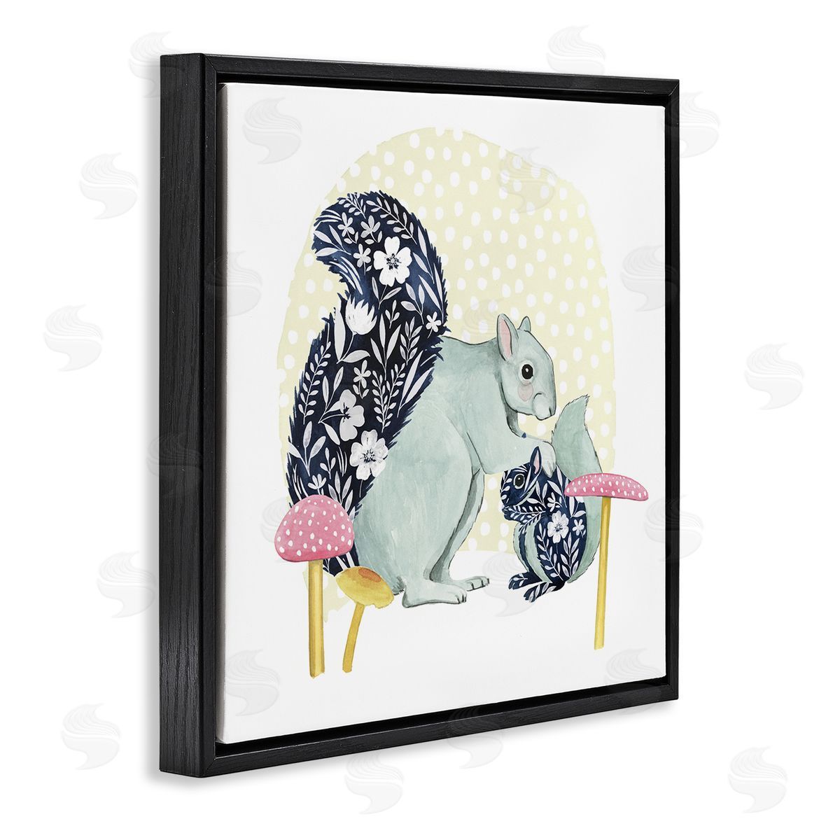 Grace Popp Floral Squirrels & Mushrooms Black Floating Frame Canvas Wall Art Print