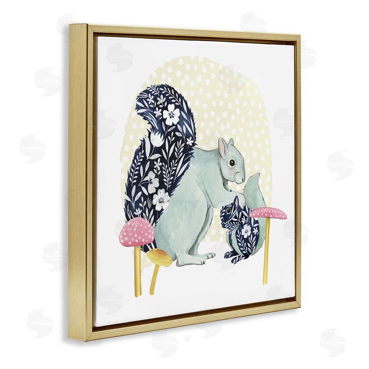 Grace Popp Floral Squirrels & Mushrooms Gold Floating Frame Canvas Wall Art Print