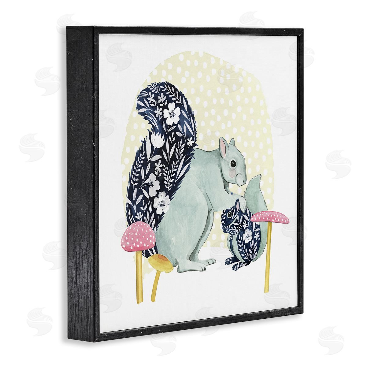 Grace Popp Floral Squirrels & Mushrooms Black Framed Glicee Wall Art Print