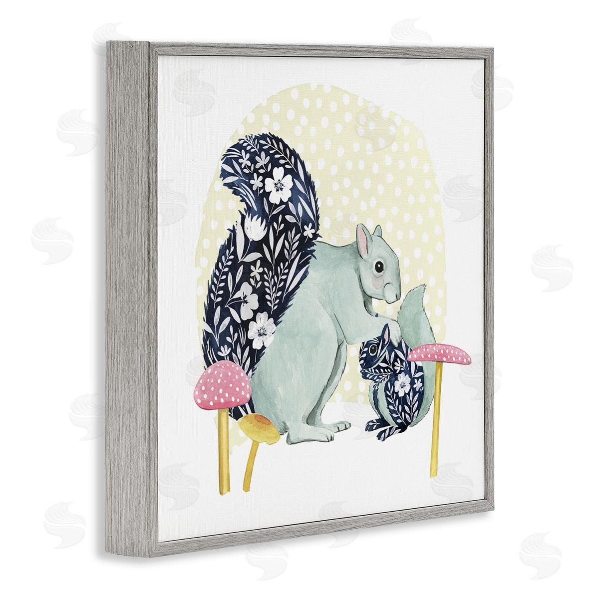 Grace Popp Floral Squirrels & Mushrooms Gray Framed Glicee Wall Art Print
