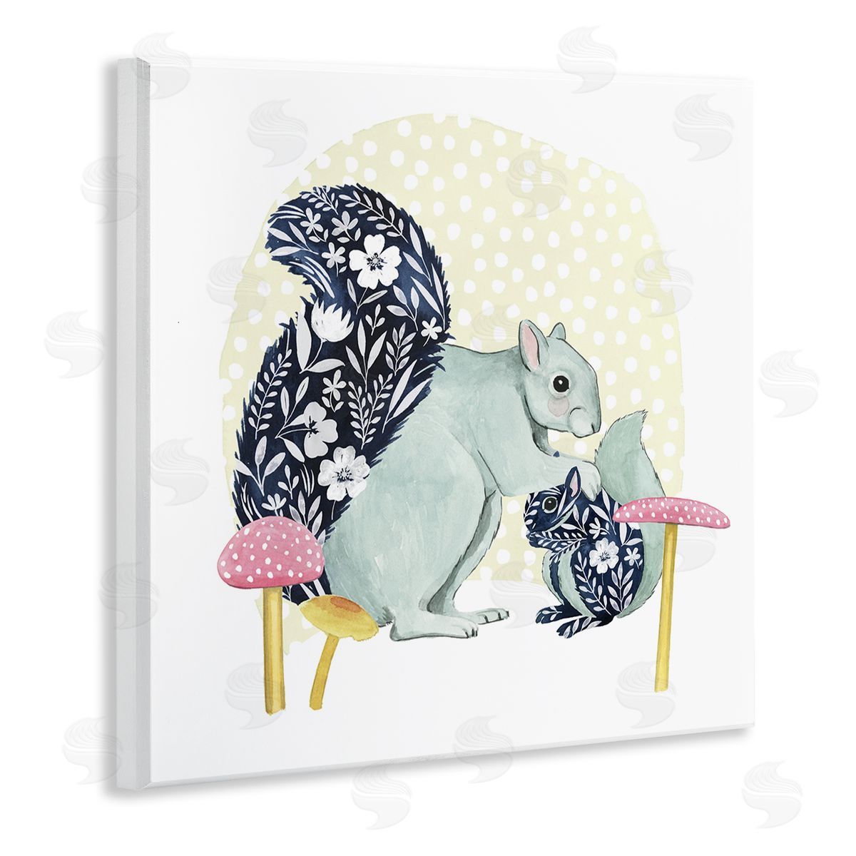 Grace Popp Floral Squirrels & Mushrooms Wooden Wall Plaque Art Print