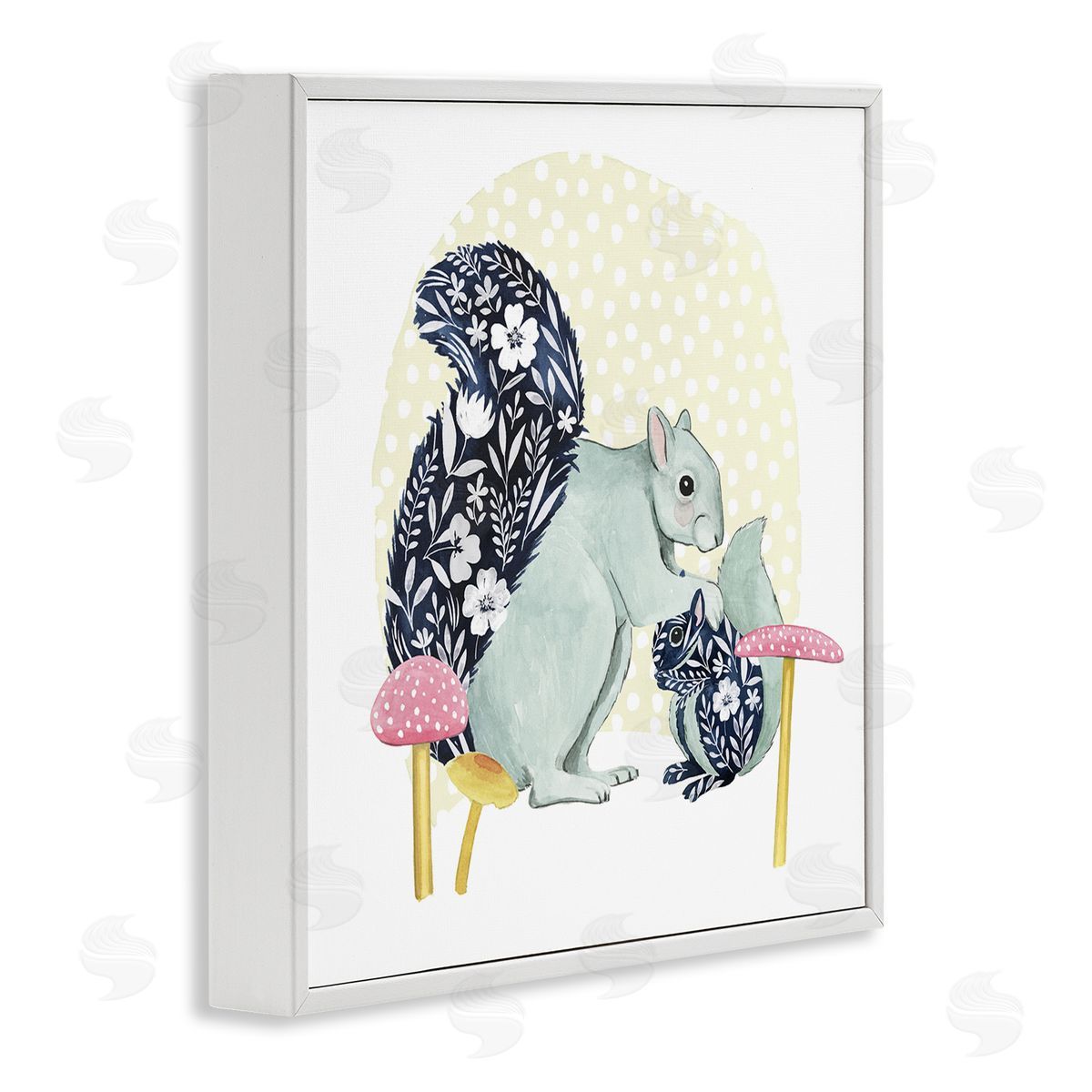 Grace Popp Floral Squirrels & Mushrooms White Framed Glicee Wall Art Print
