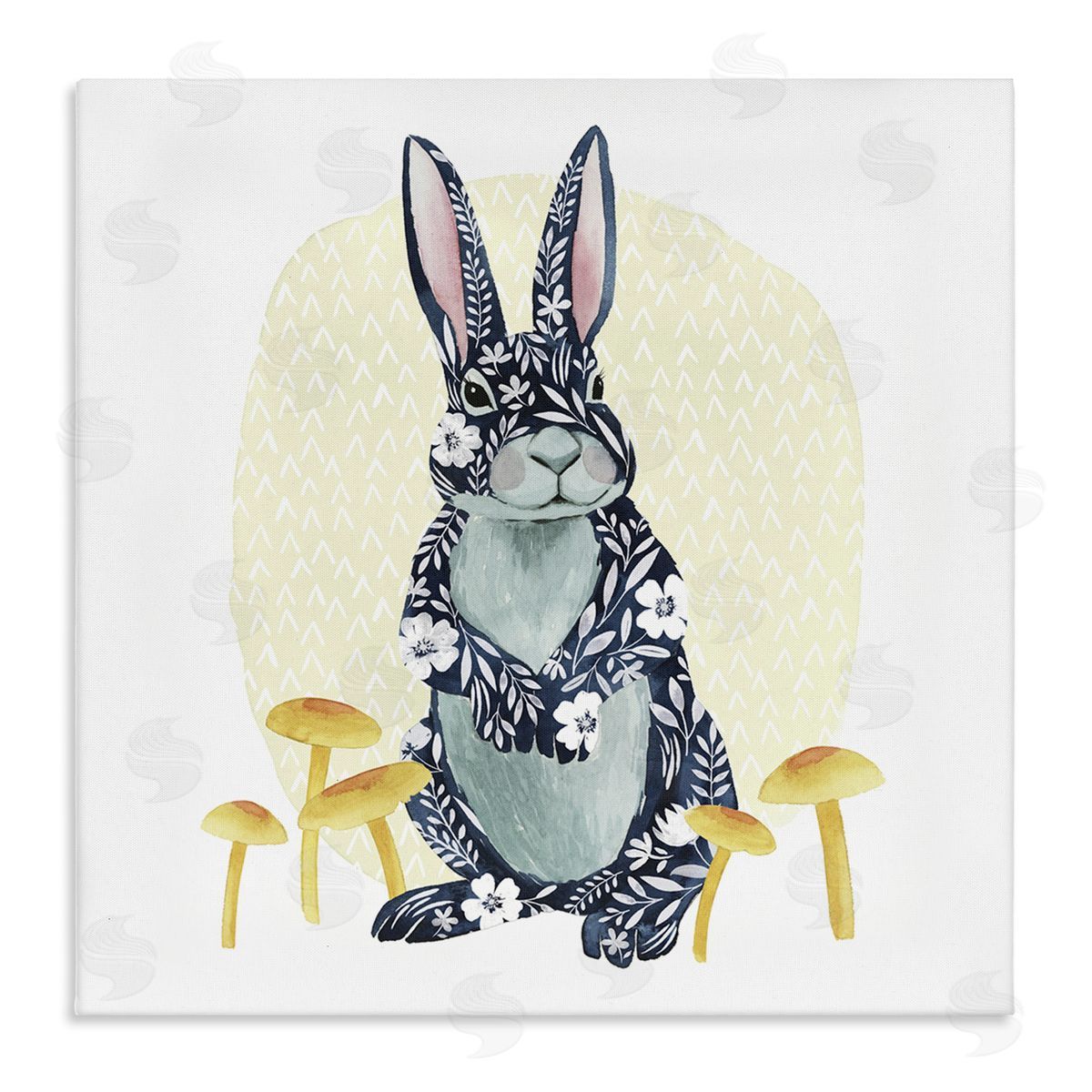 Grace Popp Floral Rabbit & Mushrooms Stretched Canvas Wall Art Print