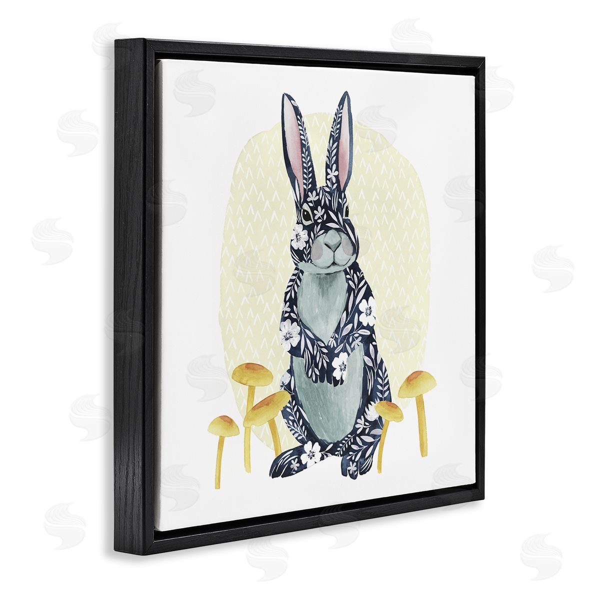 Grace Popp Floral Rabbit & Mushrooms Black Floating Frame Canvas Wall Art Print