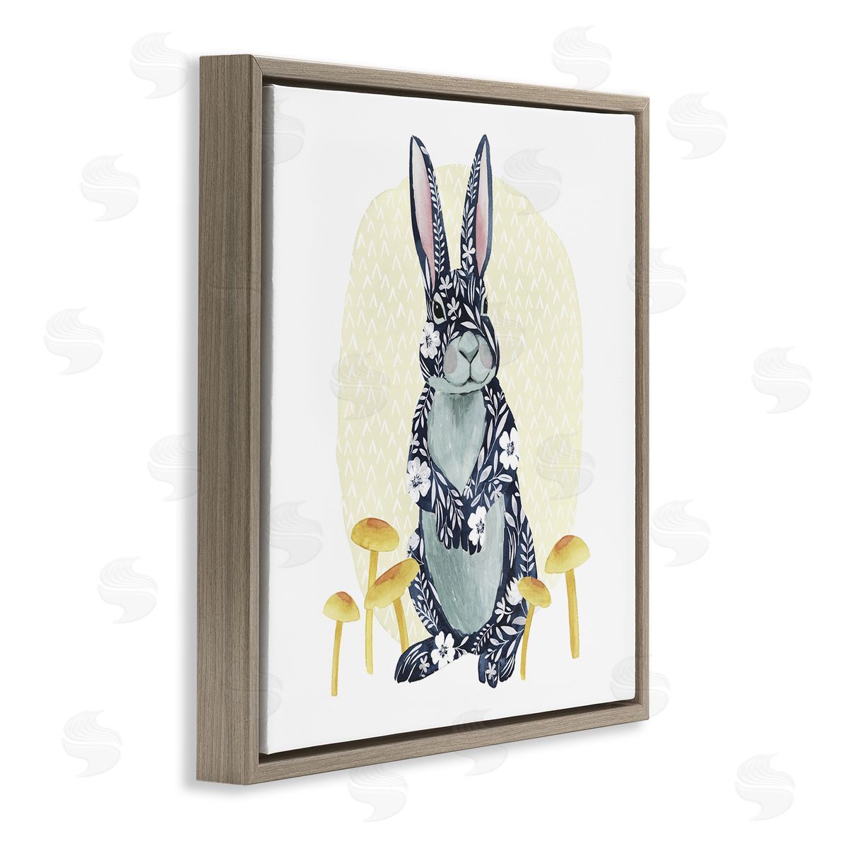 Grace Popp Floral Rabbit & Mushrooms Brown Floating Frame Canvas Wall Art Print