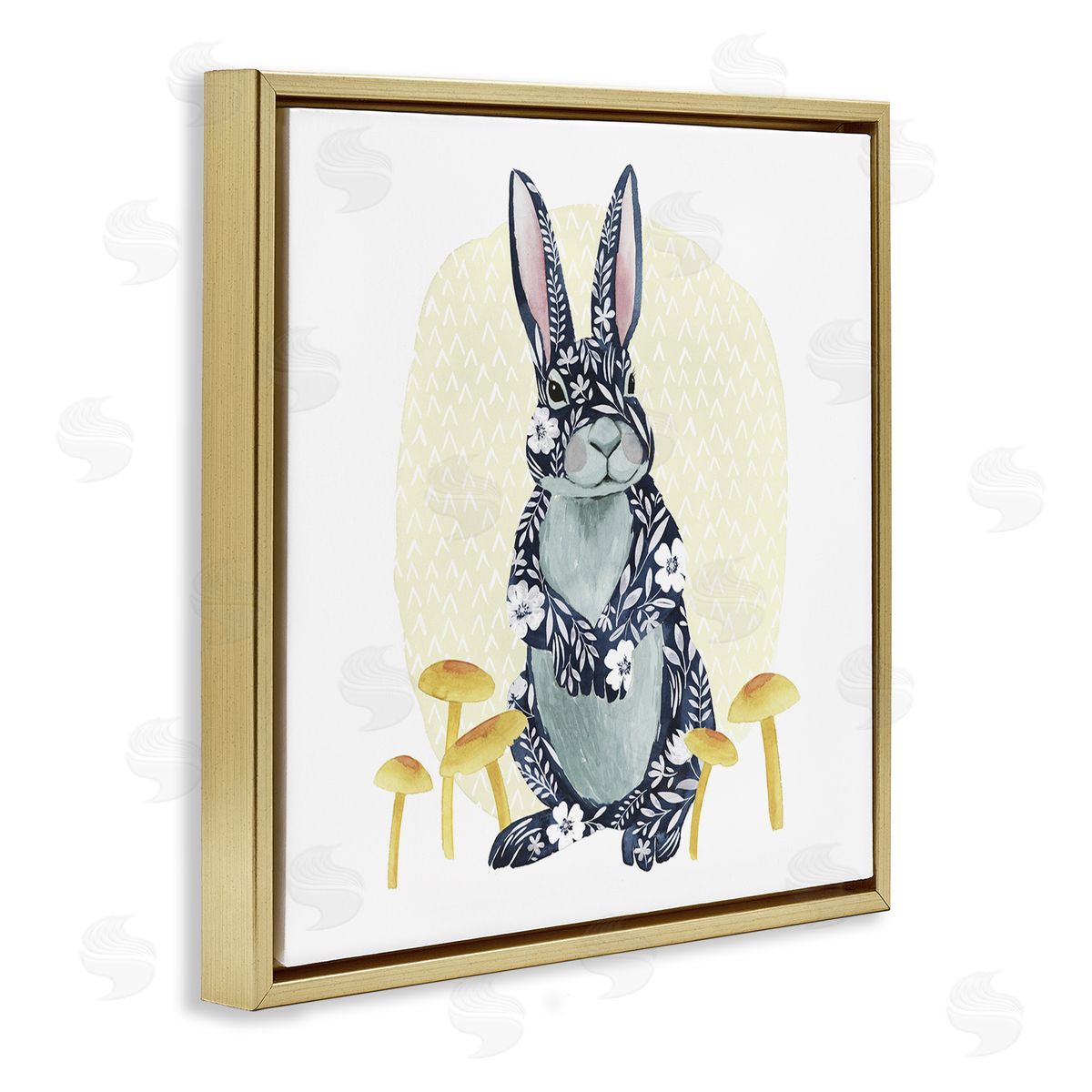 Grace Popp Floral Rabbit & Mushrooms Gold Floating Frame Canvas Wall Art Print