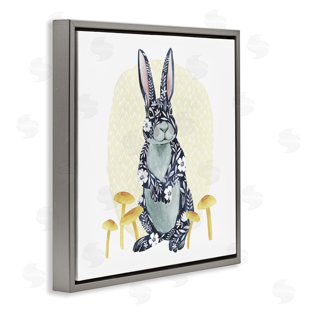 Grace Popp Floral Rabbit & Mushrooms Gray Floating Frame Canvas Wall Art Print