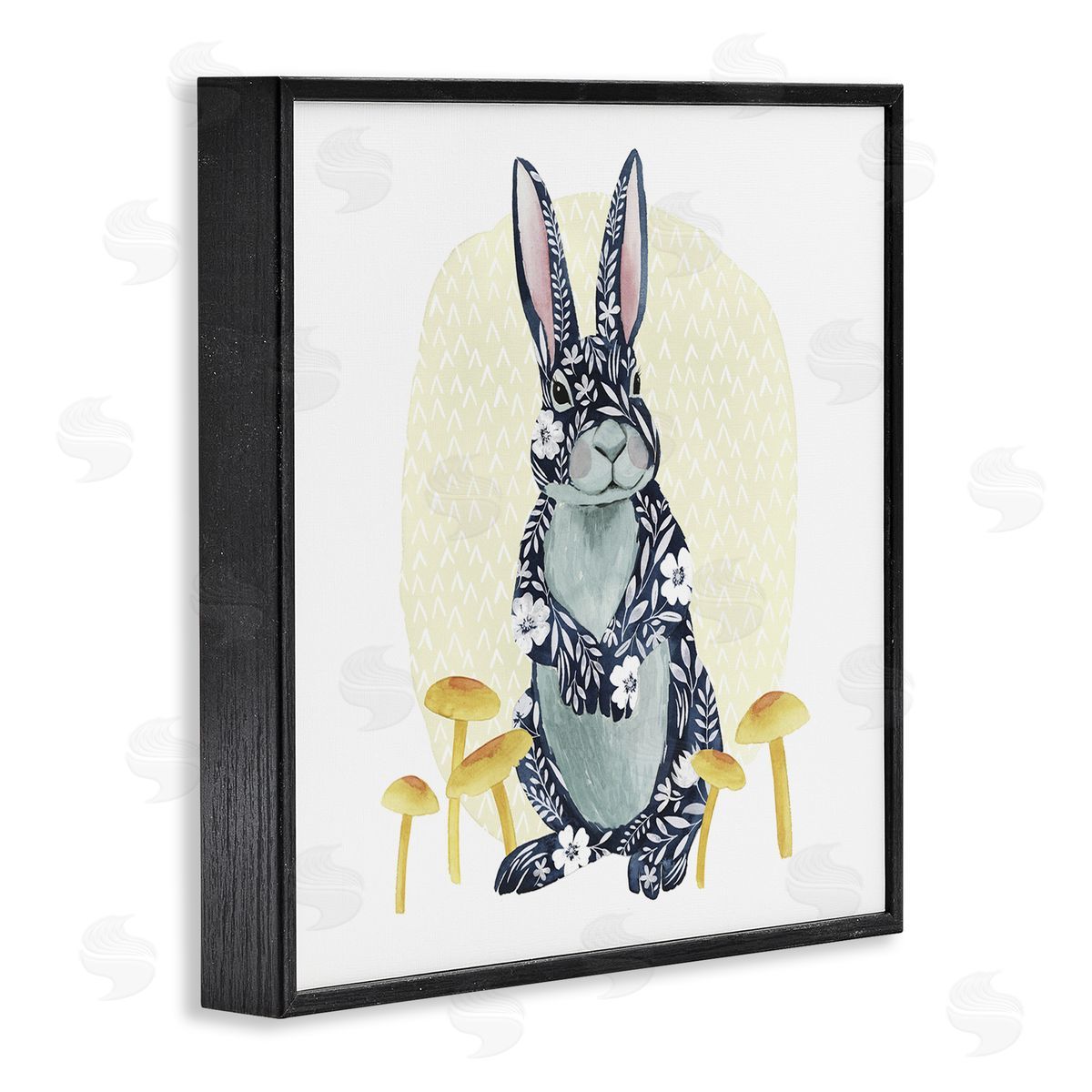 Grace Popp Floral Rabbit & Mushrooms Black Framed Glicee Wall Art Print