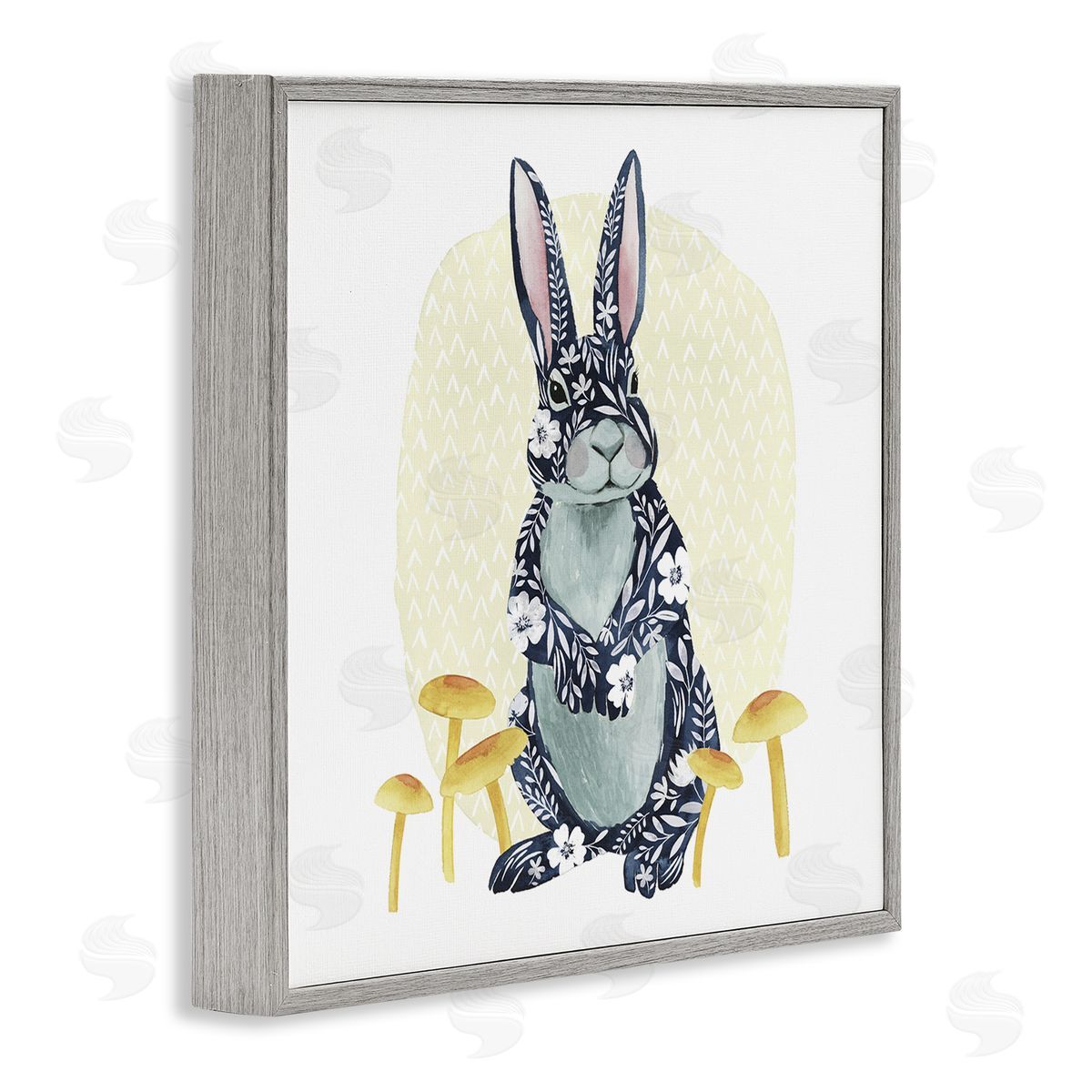 Grace Popp Floral Rabbit & Mushrooms Gray Framed Glicee Wall Art Print