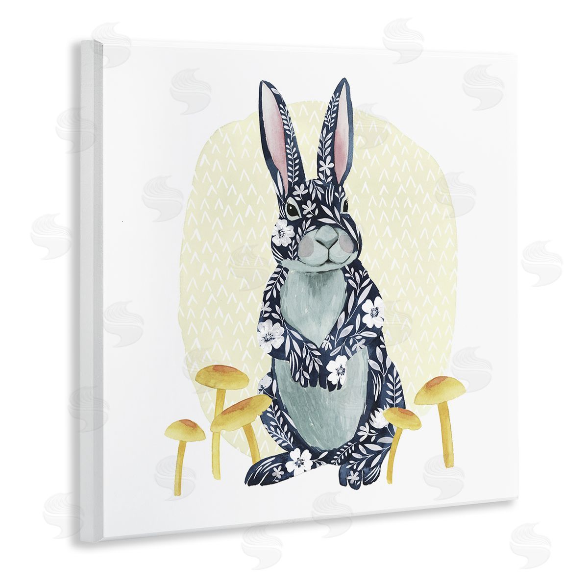 Grace Popp Floral Rabbit & Mushrooms Wooden Wall Plaque Art Print
