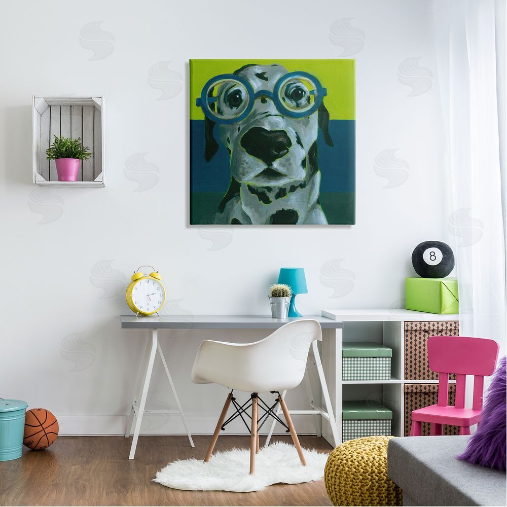 Jennifer Rutledge Funny Dalmatian Dog Eyeglasses Canvas Wall Art in Room