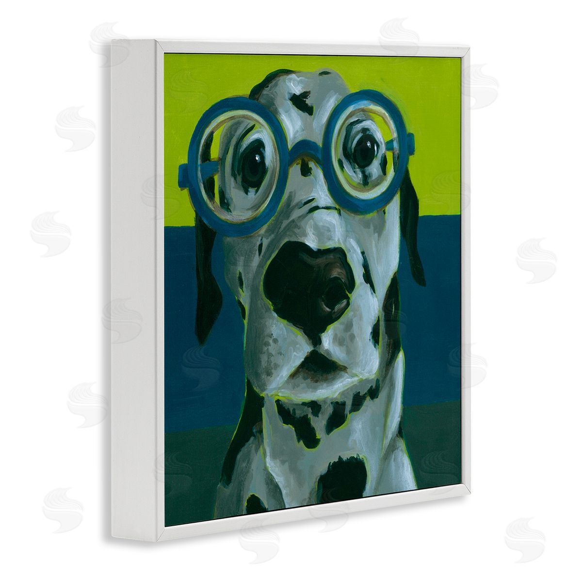 Jennifer Rutledge Funny Dalmatian Dog Eyeglasses White Framed Glicee Wall Art Print