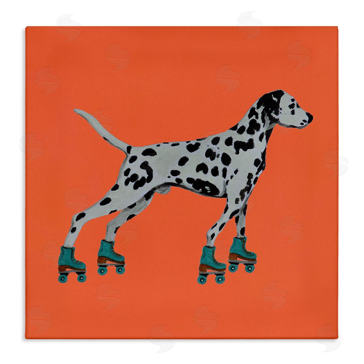 Coco de Paris Orange Dalmatian Rollerskating Stretched Canvas Wall Art Print