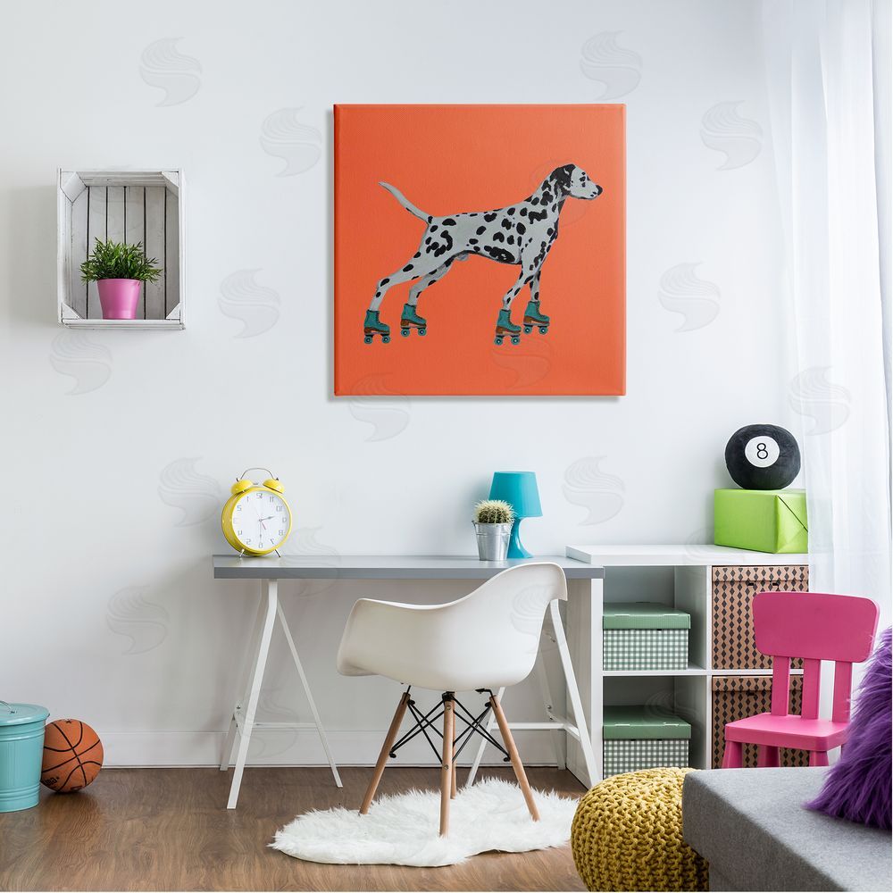 Coco de Paris Orange Dalmatian Rollerskating Canvas Wall Art in Room