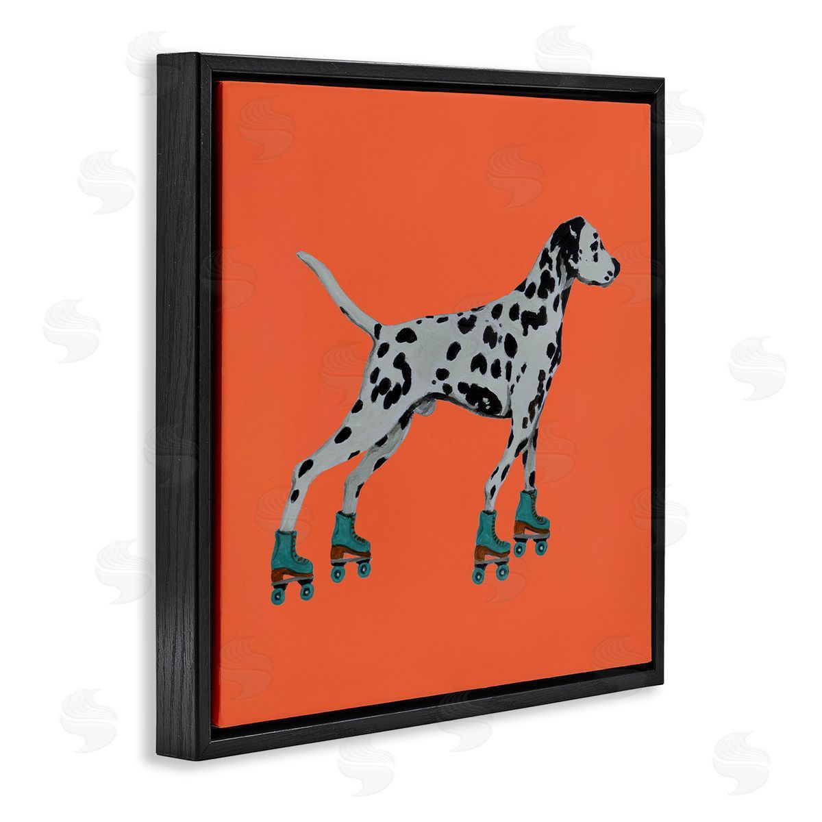 Coco de Paris Orange Dalmatian Rollerskating Black Floating Frame Canvas Wall Art Print