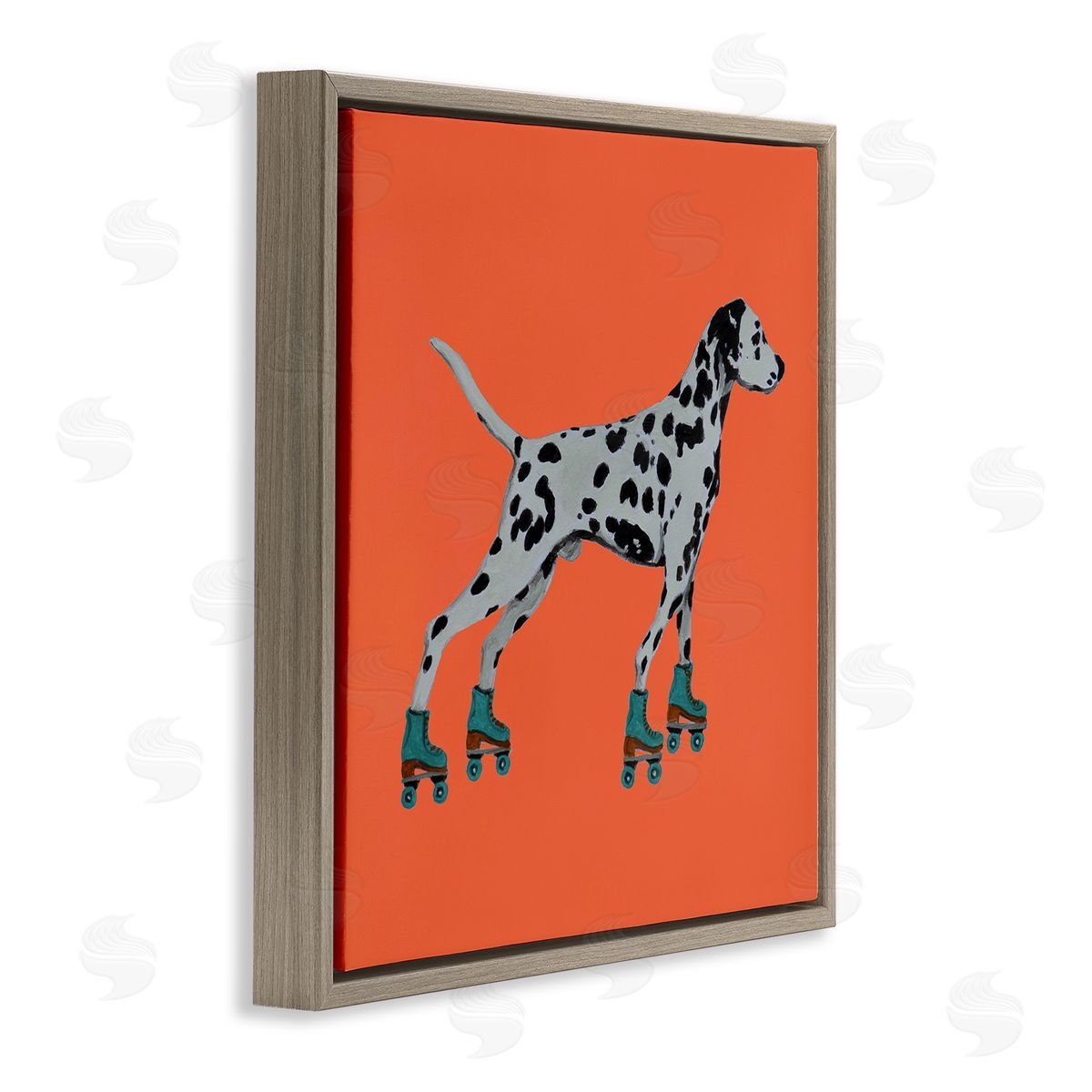 Coco de Paris Orange Dalmatian Rollerskating Brown Floating Frame Canvas Wall Art Print