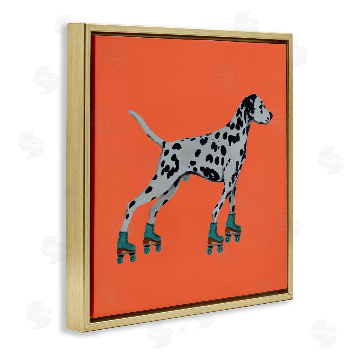 Coco de Paris Orange Dalmatian Rollerskating Gold Floating Frame Canvas Wall Art Print