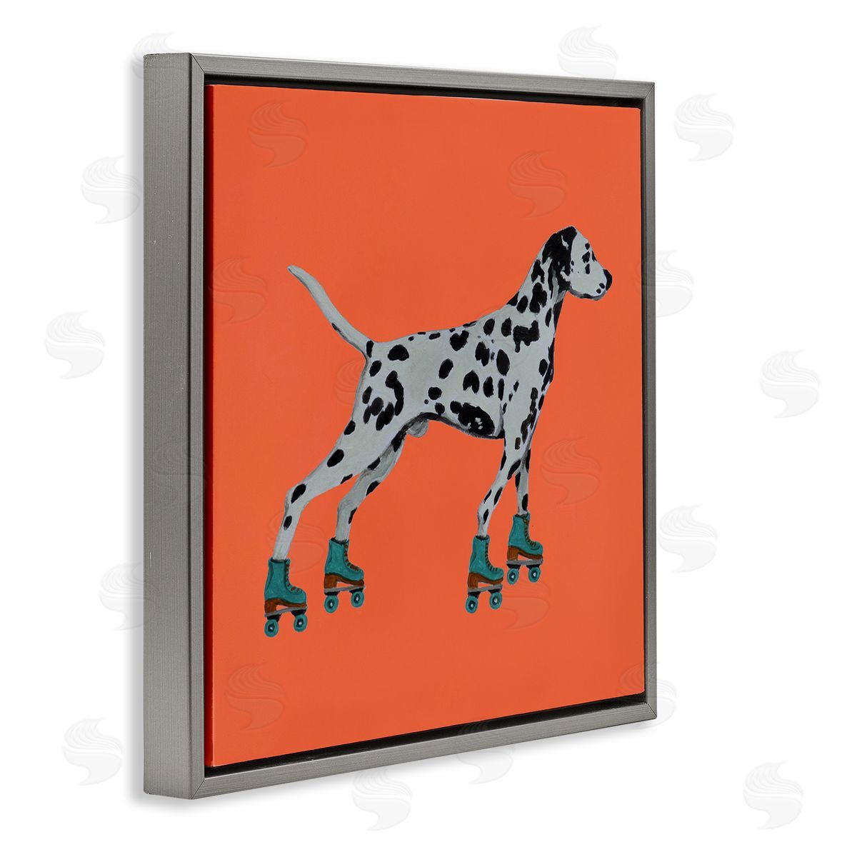 Coco de Paris Orange Dalmatian Rollerskating Gray Floating Frame Canvas Wall Art Print