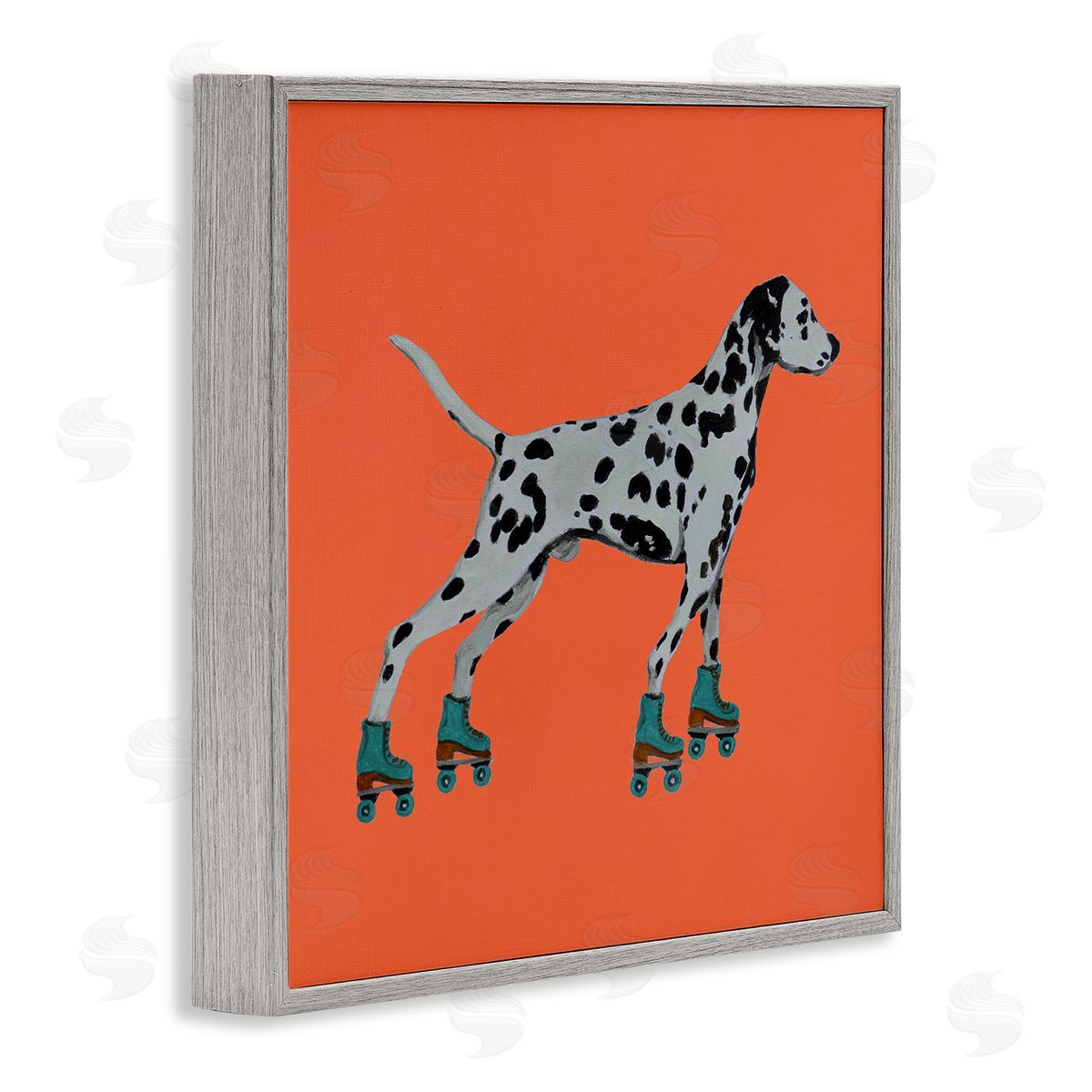 Coco de Paris Orange Dalmatian Rollerskating Gray Framed Glicee Wall Art Print
