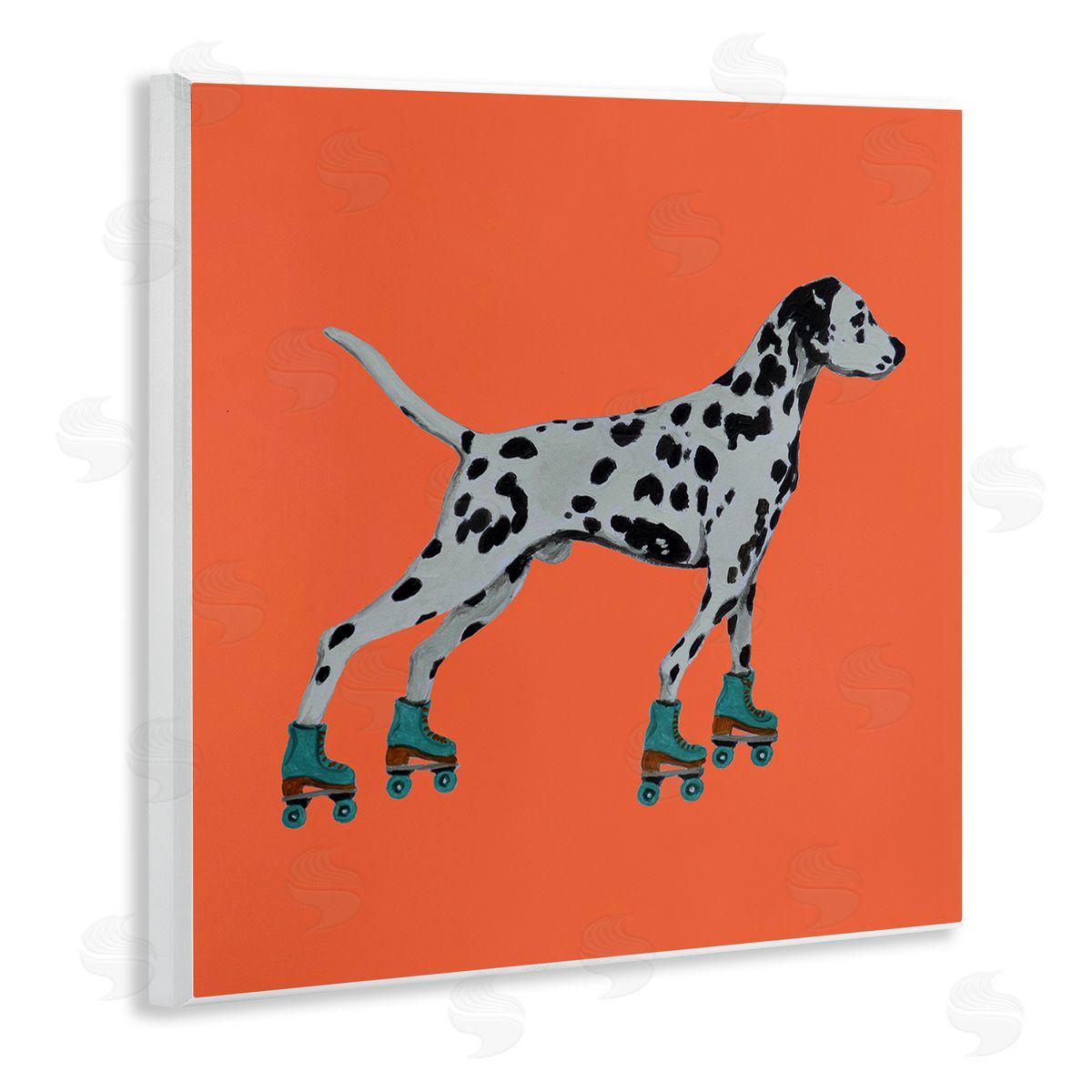 Coco de Paris Orange Dalmatian Rollerskating Wooden Wall Plaque Art Print