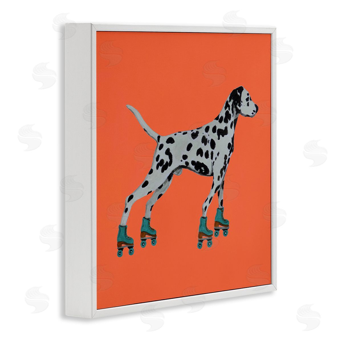 Coco de Paris Orange Dalmatian Rollerskating White Framed Glicee Wall Art Print