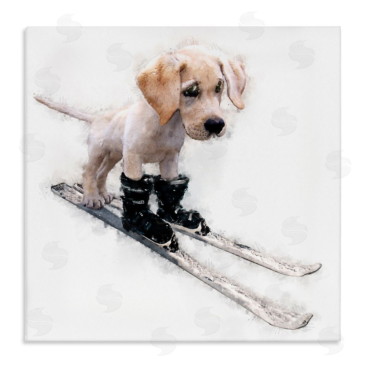 Kim Curinga Puppy Skiing Winter Pet Stretched Canvas Wall Art Print