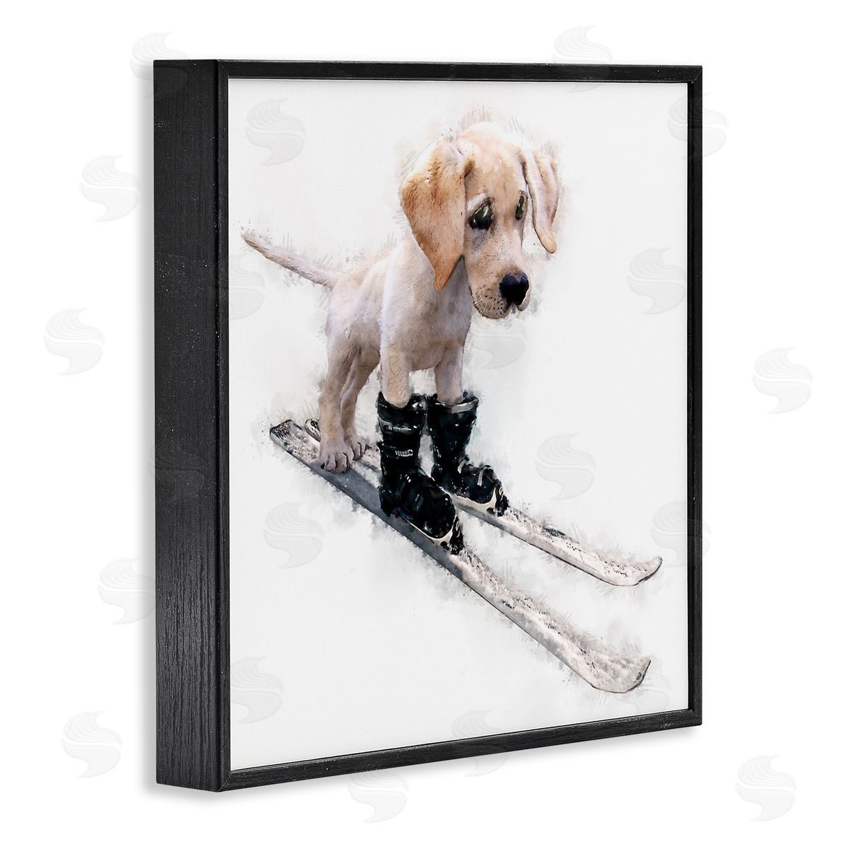 Kim Curinga Puppy Skiing Winter Pet Black Framed Glicee Wall Art Print
