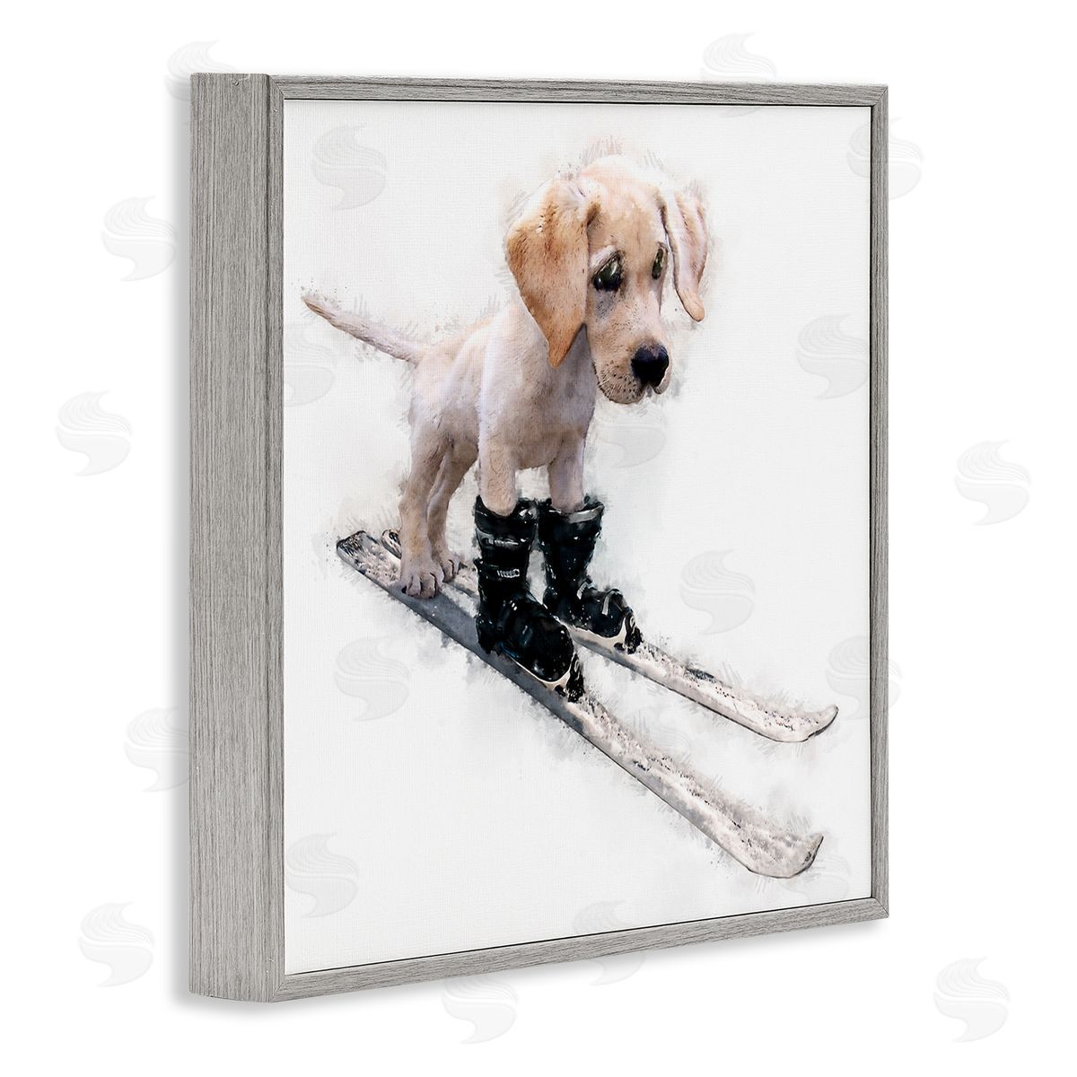 Kim Curinga Puppy Skiing Winter Pet Gray Framed Glicee Wall Art Print