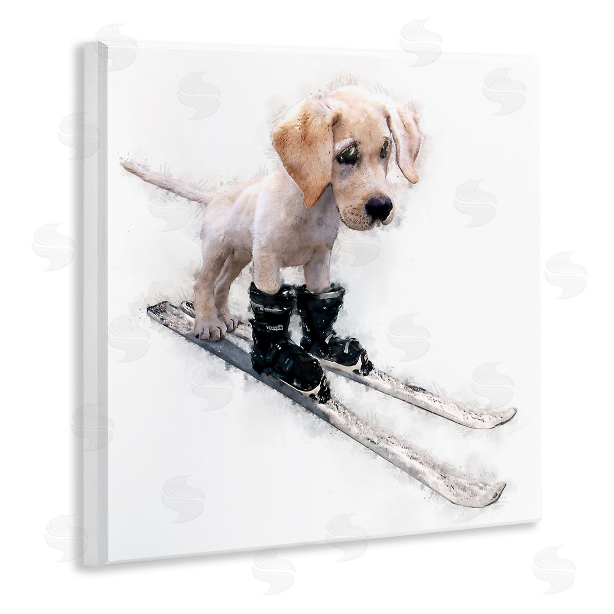 Kim Curinga Puppy Skiing Winter Pet Wooden Wall Plaque Art Print